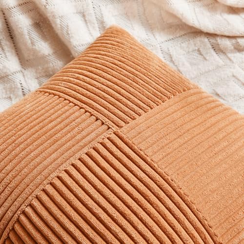 Fancy Homi Set of 4 Boho Fall Decorative Throw Pillow Covers 18x18 Inch for Couch Bed Sofa Bedroom, Modern Farmhouse Home Decor, Soft Cross Striped Corduroy Patchwork Colorful Cushion Case 45x45cm - Image 4