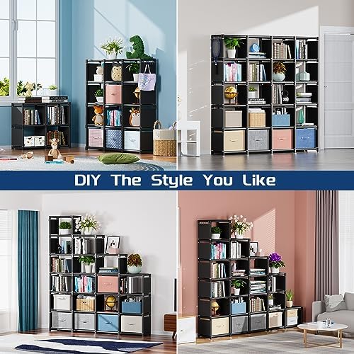 Mavivegue Book Shelf, 20 Cube Storage Organizer, DIY Bookcase, Metal Cube Bookshelf,Tall Book case for Bedroom, Living Room,Office,Closet Storage Organizer, Black Cubicle Storage Rack - Image 3