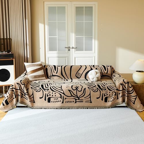 MYSKY HOME Couch Cover for Dogs, Washable Couch Covers, Sofa Covers for Sectional Sofa, Couch Cover 2 Cushion Sofa Dogs Furniture Protector, Chenille Sofa Covers for Pets, 71"x118", Abstract Coffee - Image 2