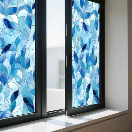 IVN Stained Glass Window Film Blue Leaf Pattern 17.7 x 39.3 Inch - Image 7