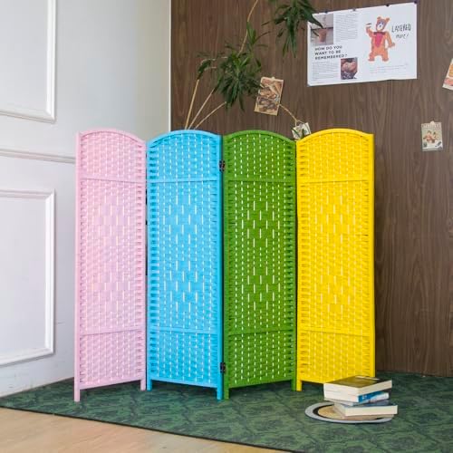 4-Panel Short Room Divider, 3.9 ft Freestanding Partition Wall, Colorful Rattan Double-Sided Folding Screen for Living Room, Bedroom & Corner Privacy - Image 3