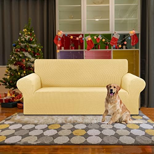 KEKUOU Stretch Loveseat Couch Cover, 2 Cushion Couch Slipcover,Champagne - Image 2