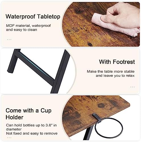 VECELO Folding TV Tray for Eating Set of 2, Portable Dinner/Snack Table with Cup Holder for Couch, Living Room and Small Space, Antique Brown - Image 6