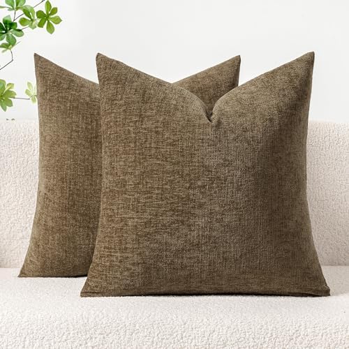 MIULEE Soft Chenille Fall Throw Pillow Covers Coffee 16x16 Inch Pack of 2 by MIULEE