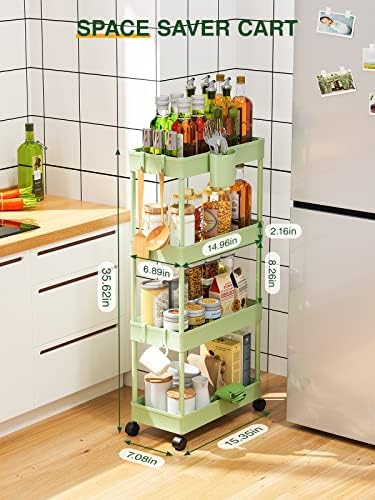 LEHOM Slim Rolling Storage Cart - 4 Tiers Bathroom Organizer Utility Cart - Image 4