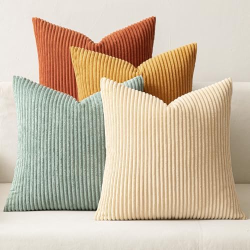MIULEE Soft Corduroy Decorative Throw Pillow Covers Teal-Rust 18x18 by MIULEE