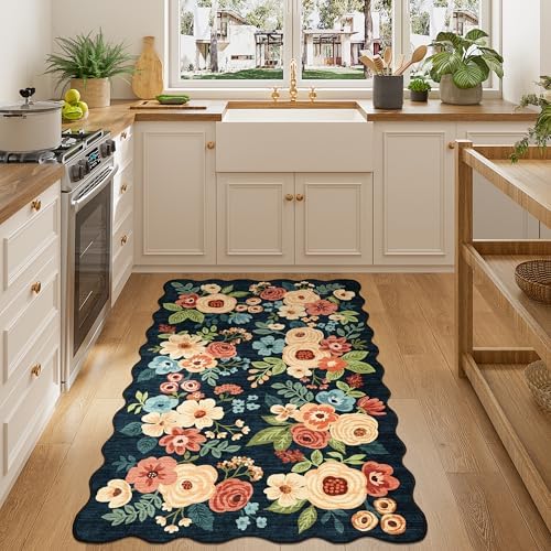 DUKINO 3x5 Area Rugs, Non Slip Floral Washable Rug for Bedroom, Navy Blue - Image 4