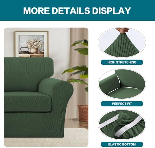 Turquoize 2 Piece Chair Covers Armchair Slipcovers for Living Room Armchair Sofa Cover with Individual Cushion Covers Feature Jacquard Fabric (Chair, Bronze Green) - Image 4
