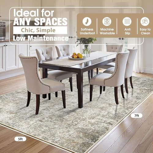 5x7 Area Rugs for Living Room Washable Bedroom Dining Room Beige Brown - Image 2