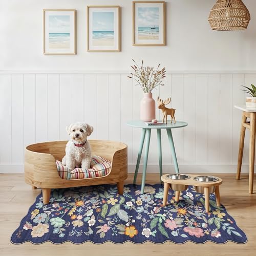 2x5 Washable Hallway Runner Rug: Stain Resistant Floral Scalloped Kitchen Rug Farmhouse Soft Carpet for Bathroom Bedroom Laudry Entryway Floor Mat with Non Slip Backing Cute Home Decor(2x5,Purple) by HYHAOYUNLAI