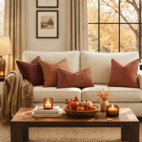 MIULEE Chenille Textured Fall Lumbar Pillow Covers Burnt Orange 12x20 - Image 3