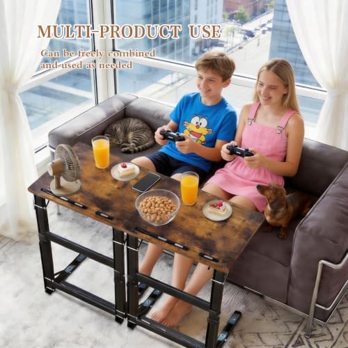 23.3 Inch Folding Desk that Comes Fully Assembled, a Large TV Tray Table for Eating on the Couch with a Cup Holder, Rustic Brown - Image 3