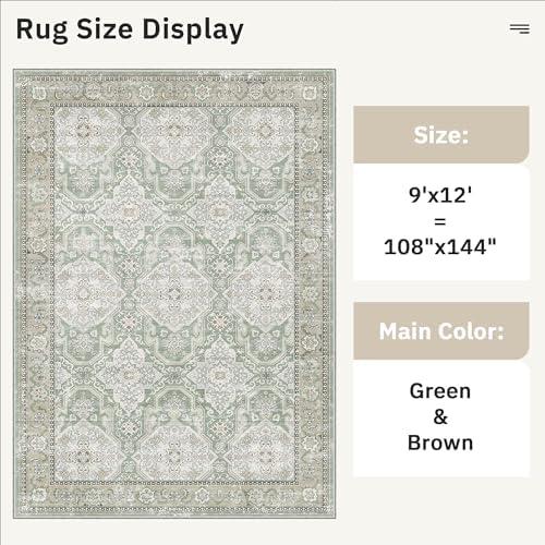 Soalmost 9x12 Area Rugs for Living Room Washable Rug Non-Slip Green/Brown - Image 5