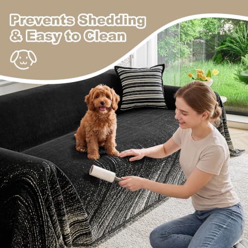 Couch Cover for Dogs Washable Sofa Cover, Sectional Couch Covers, Sofa Covers for 2 Cushion Couch, Non Slip Stripe Sofa Slipcovers Furniture Protector (Black 71x134) - Image 6