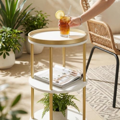Small Round Side Table, White & Gold, 3-Tier Modern Side Table - Image 5