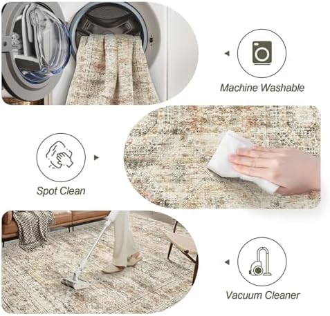 Soalmost 9x12 Area Rugs for Living Room Washable Rug Non-Slip Brown/Pink - Image 5