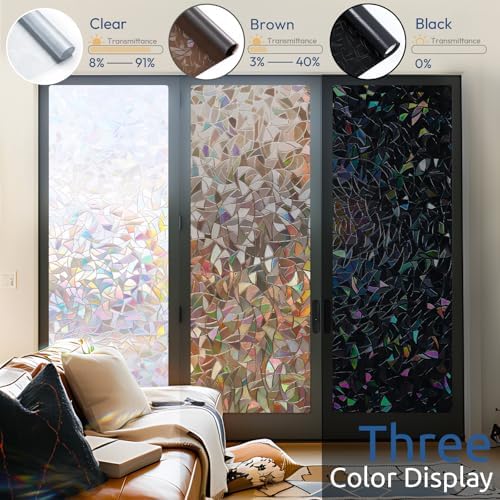 rabbitgoo Rainbow Window Privacy Film, Stained Cling, Brown, 17.5" x 118.1" - Image 2