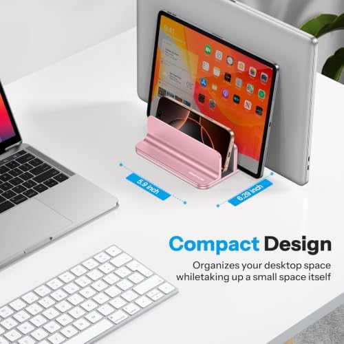 OMOTON 3-Slot Multiple Vertical Laptop Stand, Fits MacBook, Rosegold - Image 5