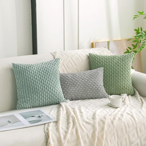 Set of 4 Sage Green Decorative Throw Pillow Covers 20x20 Inch Corduroy Pillow Covers for Bed Couch Sofa Living Room Soft Square Cushion Cases - Image 3