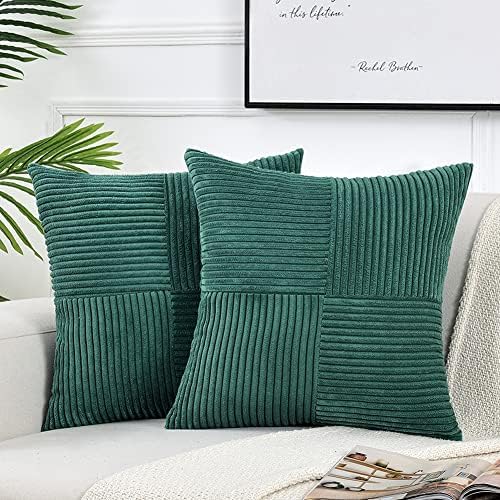 Fancy Homi 2 Packs Teal Samll Decorative Throw Pillow Covers 12x12 Inch with for Couch Bed Sofa, Rustic Farmhouse Boho Home Decor, Soft Corss Patchwork Corduroy Square Cushion Case 30x30 cm by Fancy+Homi