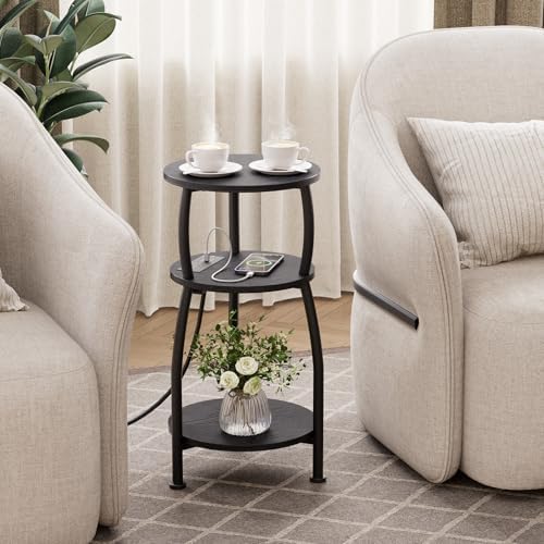 Round Side Table with Charging Station, Small Spaces Nightstand - Image 5