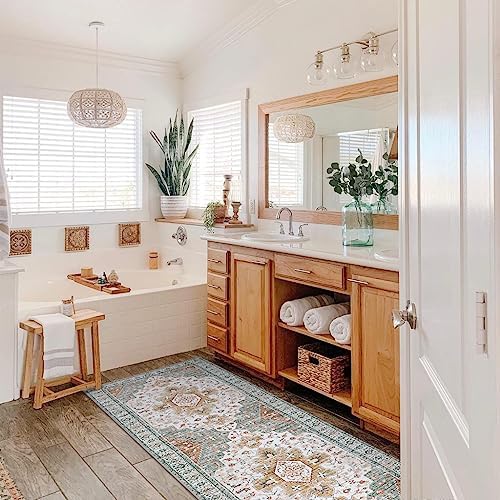 Moynesa Ultra-Thin Washable Runner Rug - 2x6 Bathroom Runner Washable Laundry Room Rug Printed Entryway Carpet Runner, Vintage Pet Friendly Low Pile Runners for Living Bedroom Kitchen, Beige/Gold - Image 6