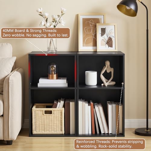 YAHARBO 2 Cube Bookshelf, Black Record Player Stand with Vinyl Storage Up to 100 Albums, Horizontal Book Shelf, Small Cubby Bookcase with Storage Organizer, Turntable Stand for Living Room, Bedroom - Image 5
