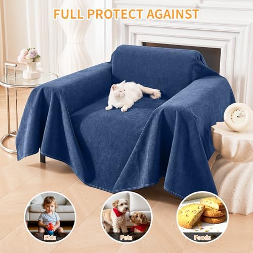 Deep Dream Cat-Scratch Resistant Armchair Couch Cover, Waterproof Sofa Cover for Dogs, Pet Friendly Couch Protectors Anti Slip Thickened Slipcovers for Dogs Pets, 71" x 91", Blue - Image 5