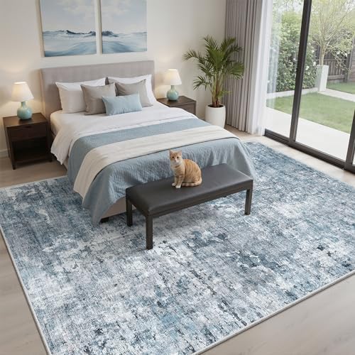 Soalmost Abstract Area Rug 6x9 for Living Room Washable Rugs Blue/Grey - Image 3