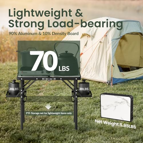 Titanker Small Camping Table Foldable 2ft, Folding Picnic Table with Side Racks & Net, Folding Camp Table Portable Beach Table, Car Camping Essentials, Sturdy Light Aluminum, Gift for Father Husband - Image 6