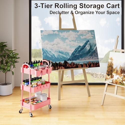 3 Tier Metal Rolling Cart with Lockable Wheels and Handle,Three Tiered Cart - Image 6