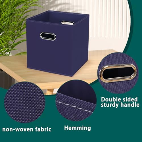 Black Foldable Storage Cubes Bins, Fabric Storage Box Cubes Organizer Baskets with Dual Handles for Home Organizer,Set of 3,(Navy Blue) - Image 7