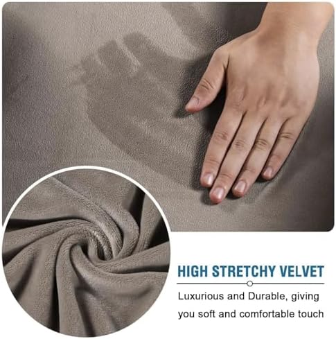 H.VERSAILTEX Real Velvet Plush 3 Piece Stretch Sofa Covers Couch Covers for 2 Cushion Couch Loveseat Covers Width Up to 72 Inch Feature Thick Soft Stay in Place (Medium Sofa, Taupe) - Image 5