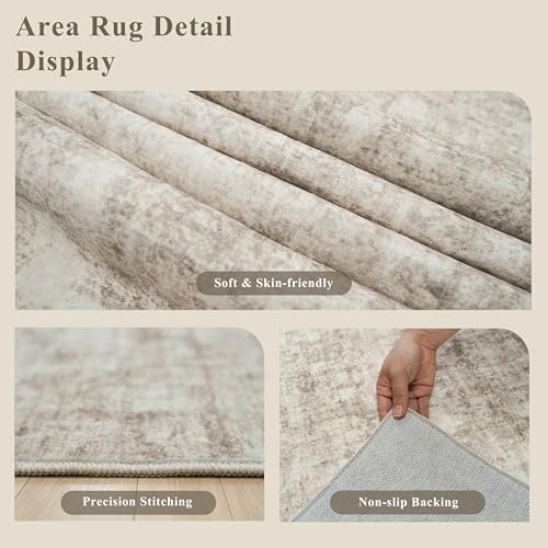 12x18 ft Extra Large Living Room Rug – Washable Modern Abstract Neutral Oversize Rugs for Bedroom,Dining Room,Family Room – Non-Slip Low-Pile Thin Stain-Resistant Carpet (Warm Beige) - Image 2