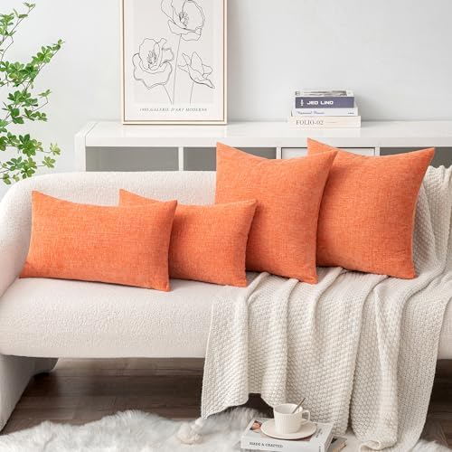 MIULEE Soft Chenille Throw Pillow Covers Coral Red 18x18 Inch Pack of 2 - Image 4