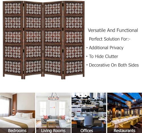COTTON CRAFT Room Divider Wood Screen - Hand Carved Folding 4 Panels 72x80 - Image 5