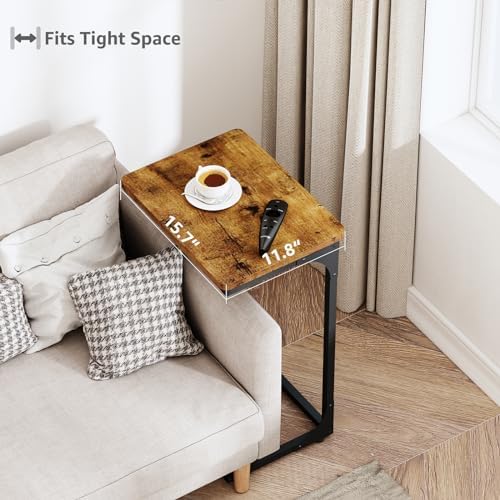 QEEIG C Shaped Side Table Set of 2 Living Room Sets Couch Tray Tables Small Farmhouse 15.7 inch Width, Rustic Brown (017-40BN) - Image 4