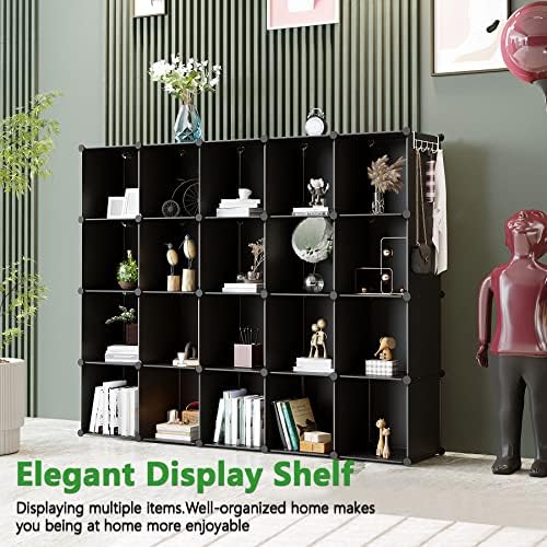 C&AHOME 20-Cube Shelf, Plastic Cube Storage Organizer, DIY Bookshelf Black - Image 4