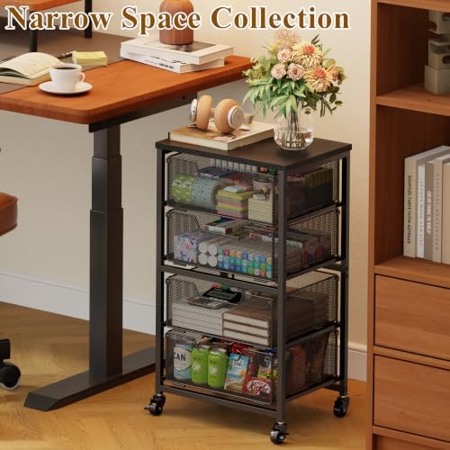Storage Drawer Cart with Wood Top, 150 LBS Heavy Duty Metal Mesh Drawer Unit, Rolling Organizer with Anti-Drop Tracks for Closet, Bedroom Vanity, Kitchen Pantry, Office, Bathroom - Image 7