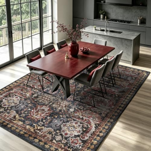 RUGSURE Washable Area Rugs - Perfect for Living Room, Bedroom, Kids Room, Nursery - Stain & Water Resistant Non-Slip, Pet & Child Friendly, Vintage Tribal Area Rugs (Rust, 6' x 9') - Image 4