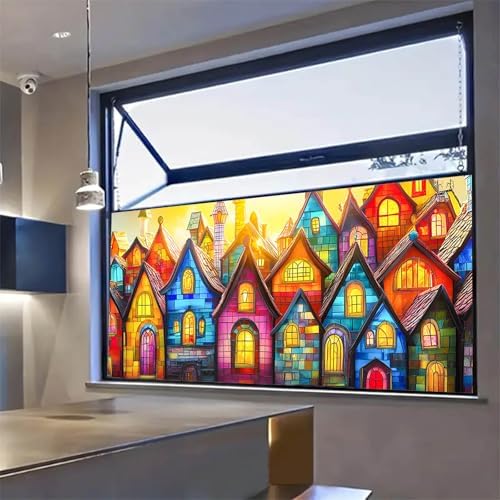 HOMETITUTE Colorful Village Houses Window Cling 39.3x17.7 Inch PVC - Image 7