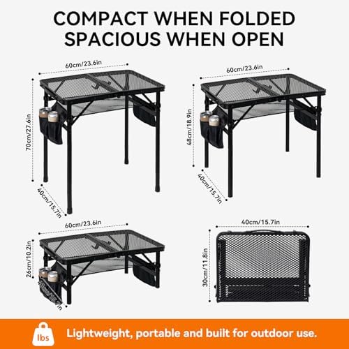 2Ft Foldable Grill Table for Camping, Portable Metal Mesh BBQTable with Dual Side Storage Bags, Lightweight Folding Outdoor Cooking Table for Picnic, RV Travel, Beach & Backyard BBQ - Image 2