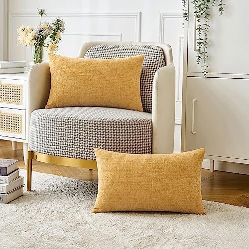 MIULEE Soft Chenille Lumbar Throw Pillow Covers Gold 12x20 Inch Pack of 2 - Image 5