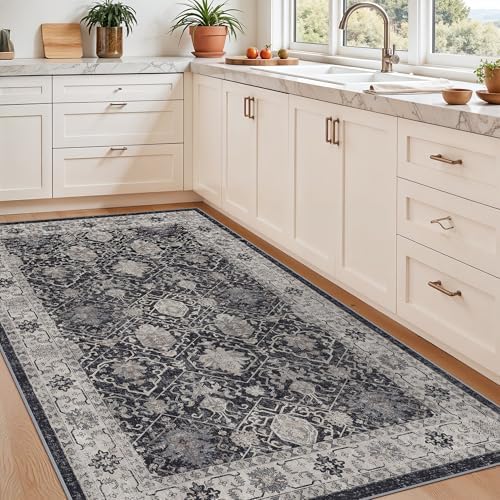 4x6 Living Room Area Rugs: Washable Non-Slip Boho Decorative Rugs for Bedroom Nursery Low Pile Neutral Small Carpet for Kitchen Dining Room Non-Shedding Floor Mat for Kids Room Office (4x6，Black) - Image 6