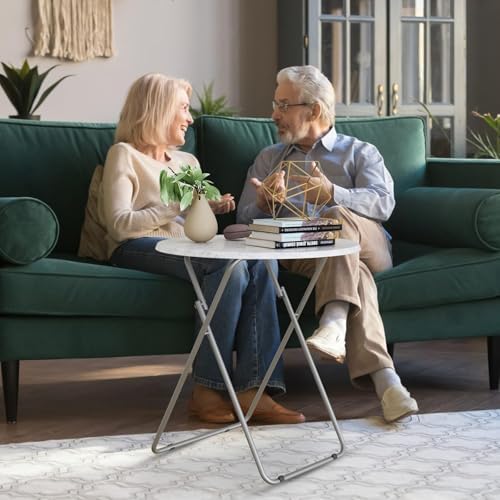 TV Trays Table Set of 4 Round Portable Folding TV Tray Table TV Dinner Tray with Sturdy MDF, No Assembly Required, 17.5 x 17.5 x 26 in (White Marble, 4Pcs) - Image 5