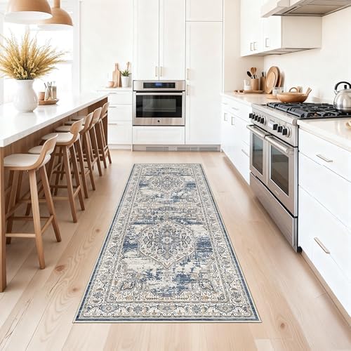 Washable Hallway Runner Rugs 2x6: Soft Ultra Thin Low Pile Carpet Machine Washable Indoor Lightweight Rug Runner Anti Slip Backing Rugs for Living Room Bedroom Kitchen 2'x6' Blue - Image 3