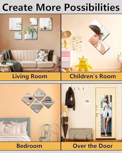 Unbreakable Full Length Mirror for Wall Mounted, Over The Door Mirror, 14 x 12 Inches x 4 Pack, Full Body Safe Shatterproof Mirrors for Kids, Long Workout Mirrors for Home Gym, Acrylic Plastic Bedroom - Image 3