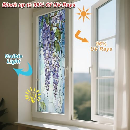 IVN Stained Glass Window Film Wisteria Privacy Window Film Decorative - Image 4