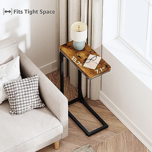 QEEIG Narrow C Shaped Side Table Set of 2, Rustic Brown (017-18BN) - Image 4