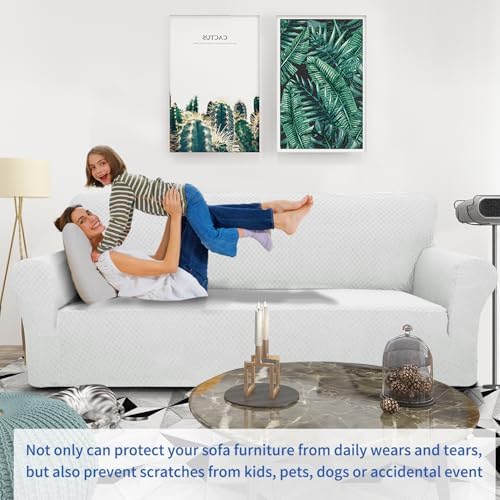 ZNSAYOTX 1 Piece Jacquard Couch Covers for 3 Cushion Couch High Stretch Sofa Cover for Pets Dogs Anti Slip Extra Large Sofa Slipcovers Furniture Protector (X-Large, White) - Image 2